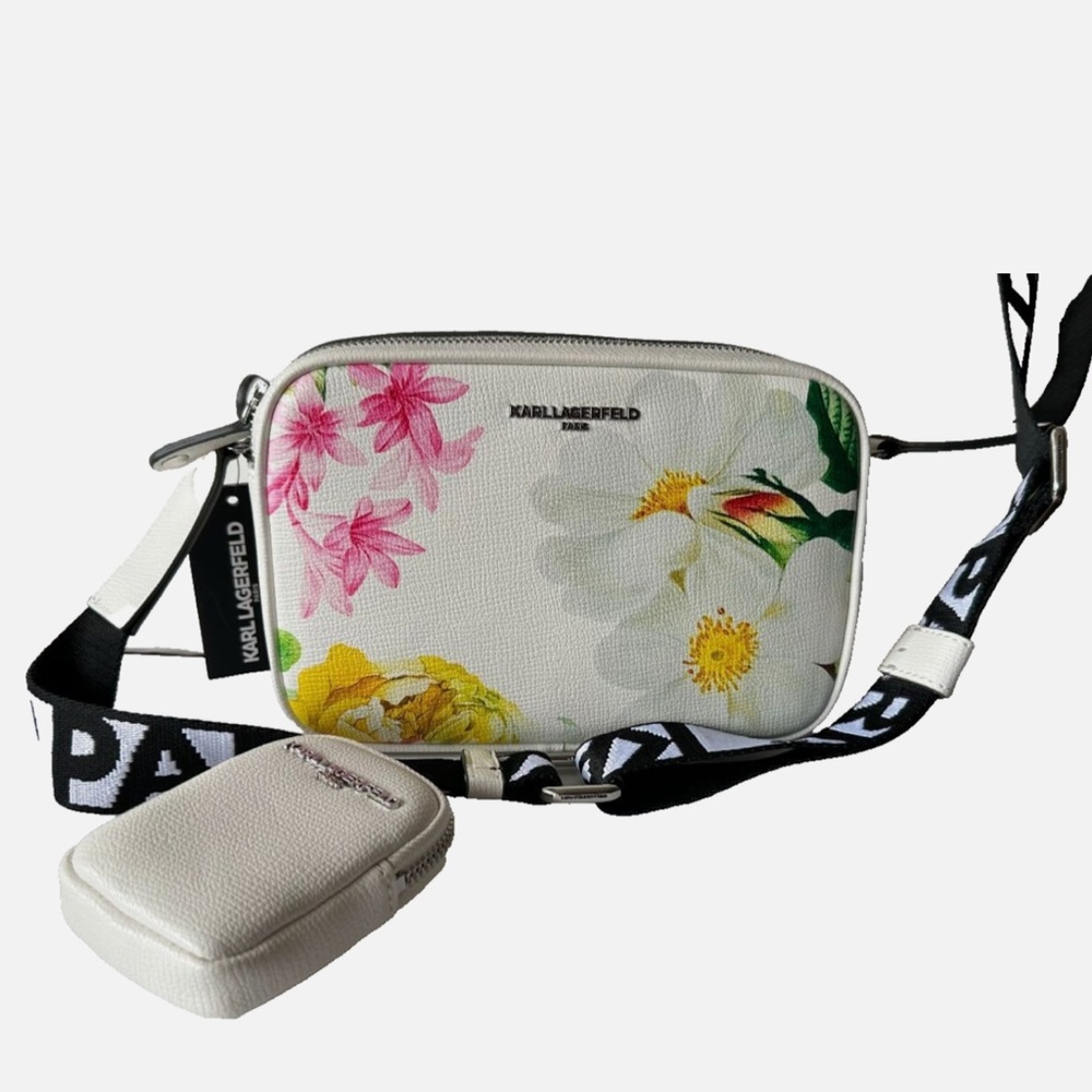 Karl Lagerfeld Floral Crossbody Bag - White, Pink, and Yellow